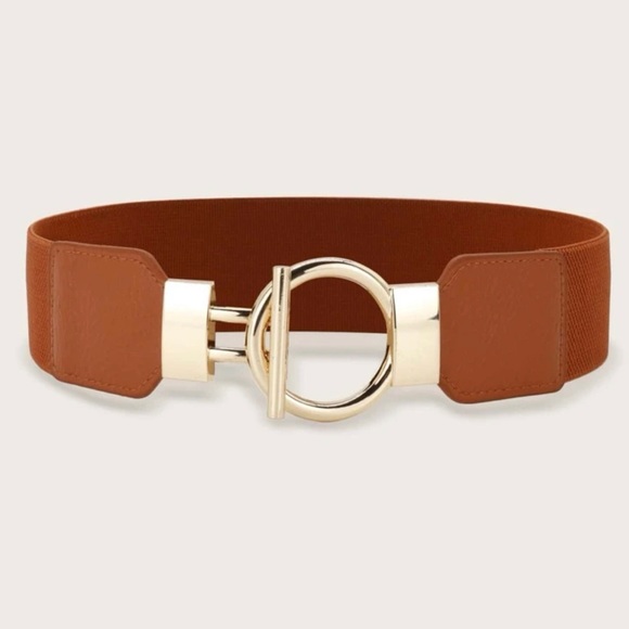 Passion of Essence Accessories - Rust Brown Women Ring Metal Bucket Elastic Belt